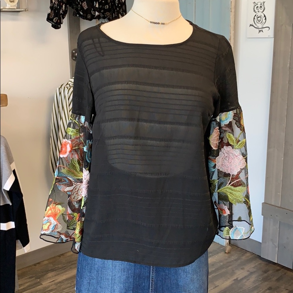 Embroidered Bell Sleeve Blouse